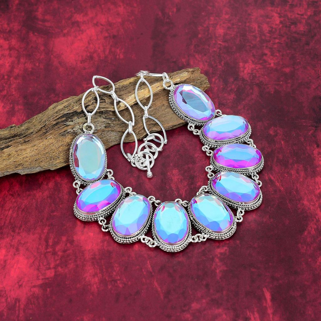 Faceted Mystic Topaz Jewelry, Handmade 925 Solid Sterling Silver Jewelry, Glorious Gemstone Necklace & Bracelet Jewelry Set For Her