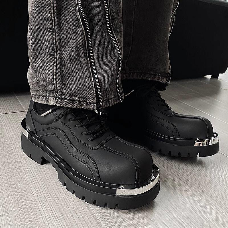 Thick-soled High-end Derby Trendy Casual Leather Men Niche Metal Iron Sheet Decorative Design Versatile Celebrities Shoes