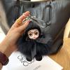 Cute Big Eyed Doll Pompom Keychain Real Fox Fur Bag Charm for Women Bag Key Ring Fine Jewelry Accessories Kids Girl Gift