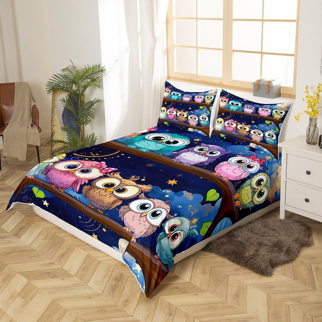 Home Textiles Owl Three-Piece Animal Digital Printing Quilt Pillowcase Bedding