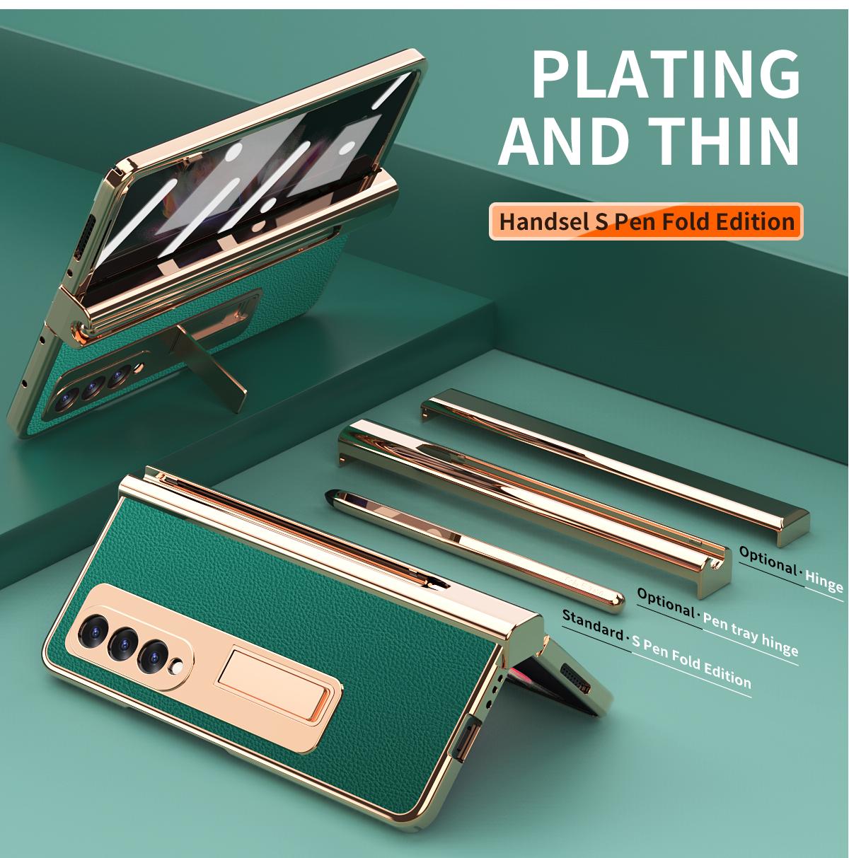 

Магнітний шкіряний чохол із ручкою для Samsung Galaxy Z Fold 6 5 4 360 Full Screen Protector Kickstand Phone Cover Fold 3 2 For Galaxy Z Fold 2 зелений