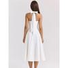 Mercury Crescent House Same Style French style White Deep V-neck Bow Strap Halterneck Skirt Waist Hugging Slimming Dress