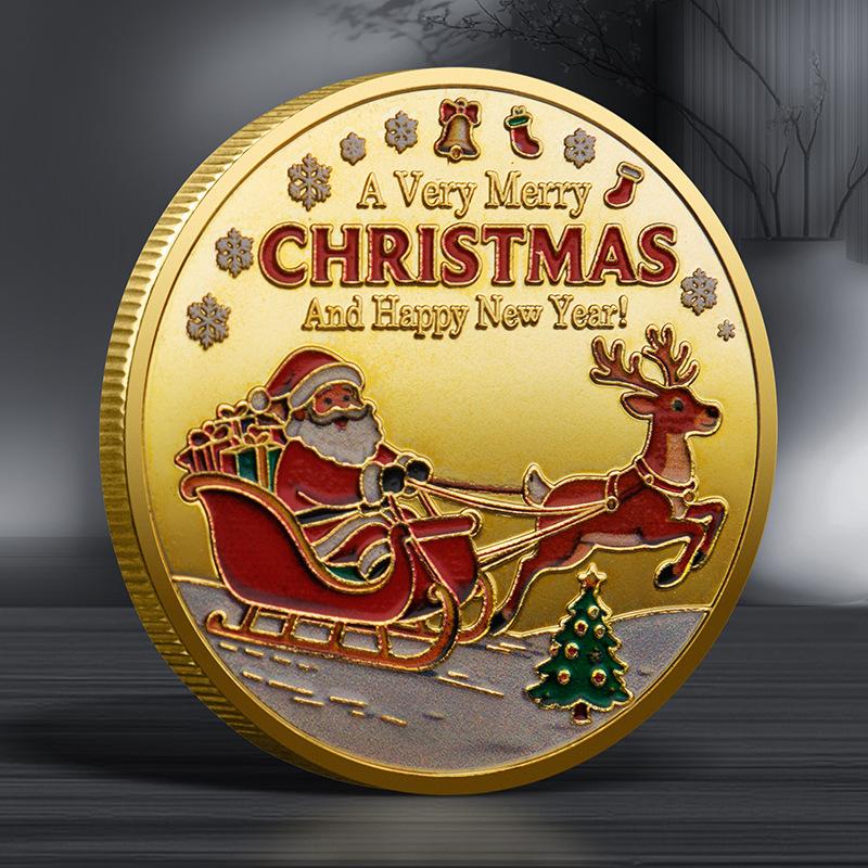 6 Pcs, Santa Claus Commemorative Coins, Colorful Relief Commemorative Medals, Christmas Gifts, Colorful Gold and Silver Coins