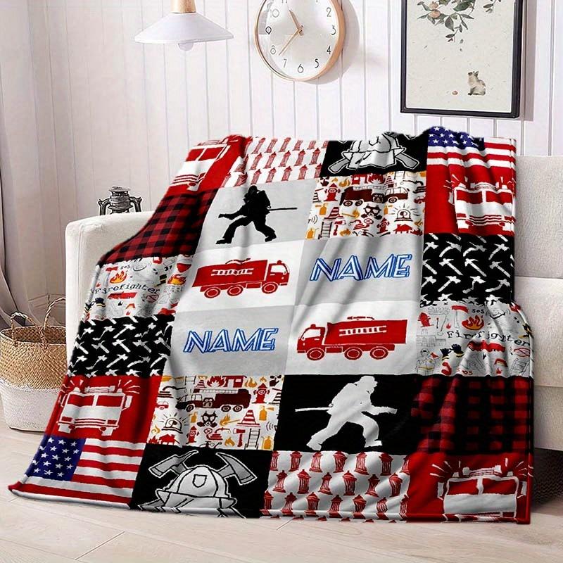 Fire Truck Customize Your Name Blanket Warm Comfortable And Soft Blankets Are Suitable For Home Chairs Office Sofas Sofas Office Camping And Gifts For