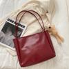 Casual Fashi Women's PU Leather Shoulder Bag Large Capacity Simple Ladies Tote Handbag Portable Solid Color Female Bucket Bag