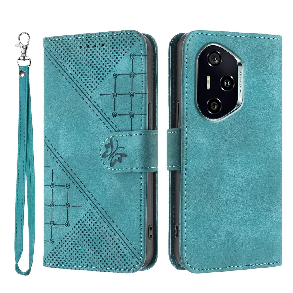 For Honor 400 Lommeboketui i lær Sommerfugl Blomst Trykket Telefondeksel med Stropp