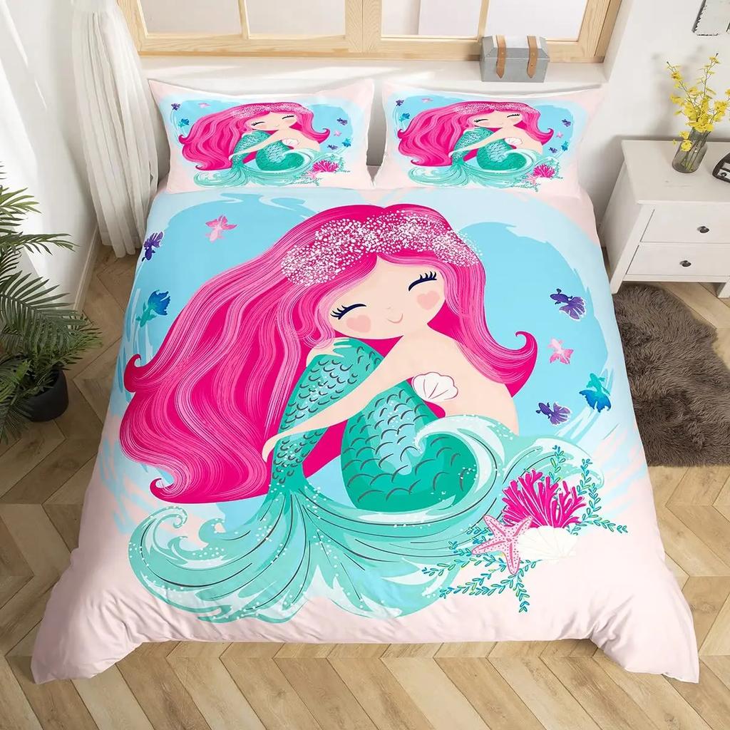 Comforter Mermaid Space Mermaid Bedding Purple Mermaid King Comforter Sets For Girls Galaxy Mermaids Bedding 3Pcs