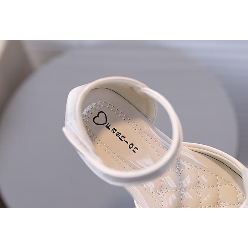 Girls' Angel Button and Bow-Decorated Patent Leather Soft-Sole Princess Shoes / Fish-Mouth Children's Princess Sandals