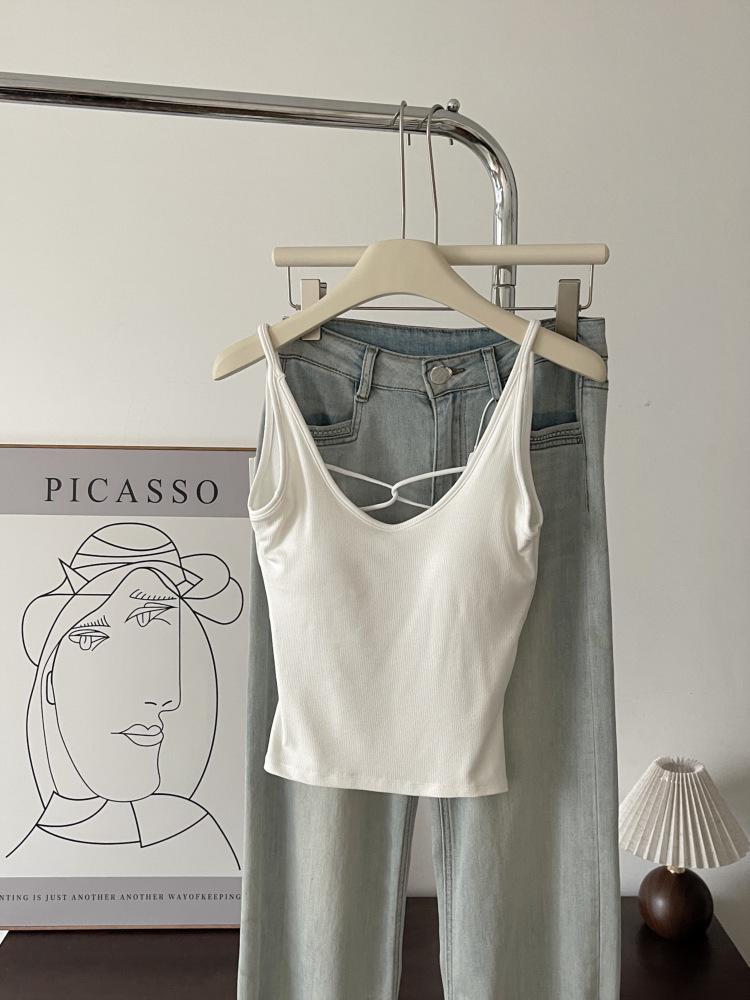 Women's Spring Cross Strap Backless Egg Collar Slimming Camisole 7031