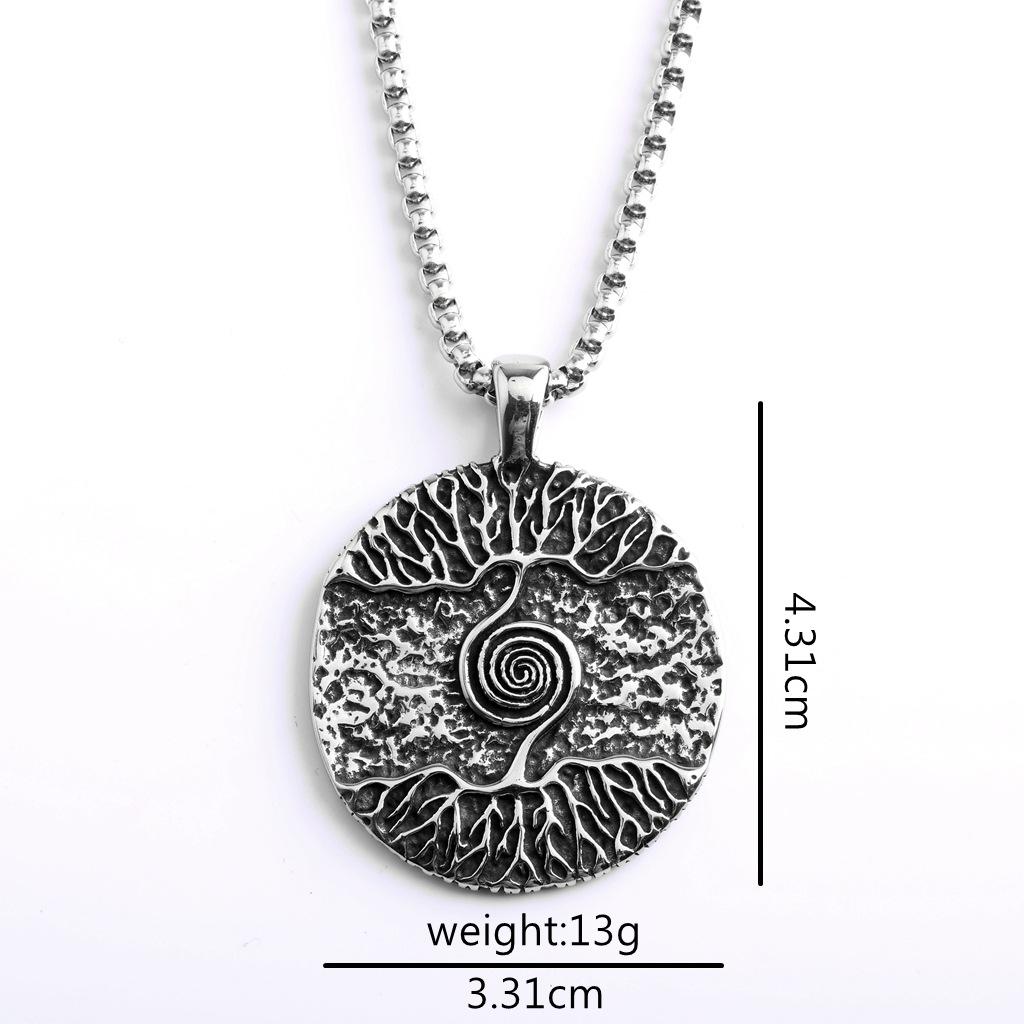 Vintage Stainless Steel Men's Necklace Double Sided Viking Tree Of Life Pendant