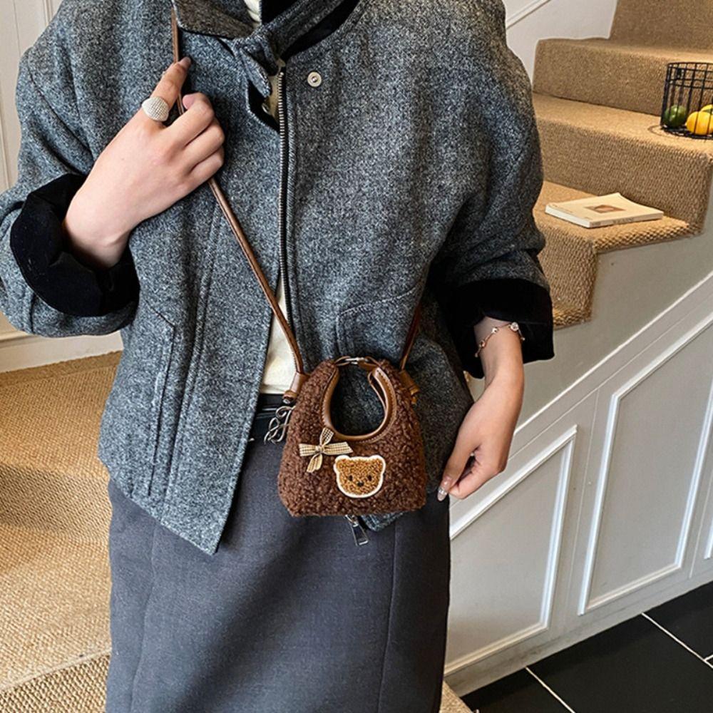 Süße Bär Schleife Handtasche Cartoon Mini Umhängetasche Verdickte Plüsch Umhängetasche Kinder