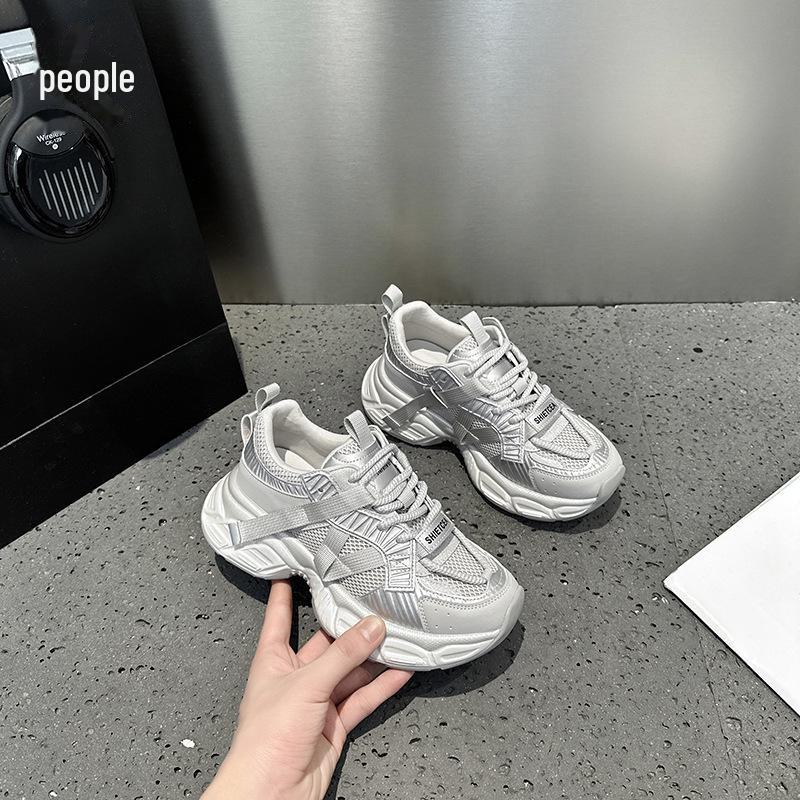 

Модные легкие женские туфли для пап на толстой подошве — визуально уменьшают ноги, универсальная повседневная коллекция весна-осень 2025 года 39 серый