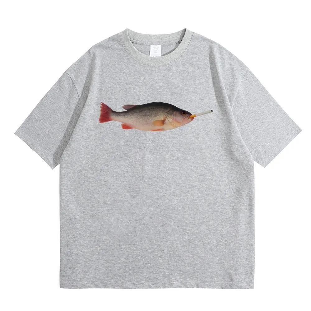 Fish Smoking Funny Vertebrata Printed Lovers Meme Tshirts Women Casual Vintage Women Short Sleeve Tshirt Causal Clothing