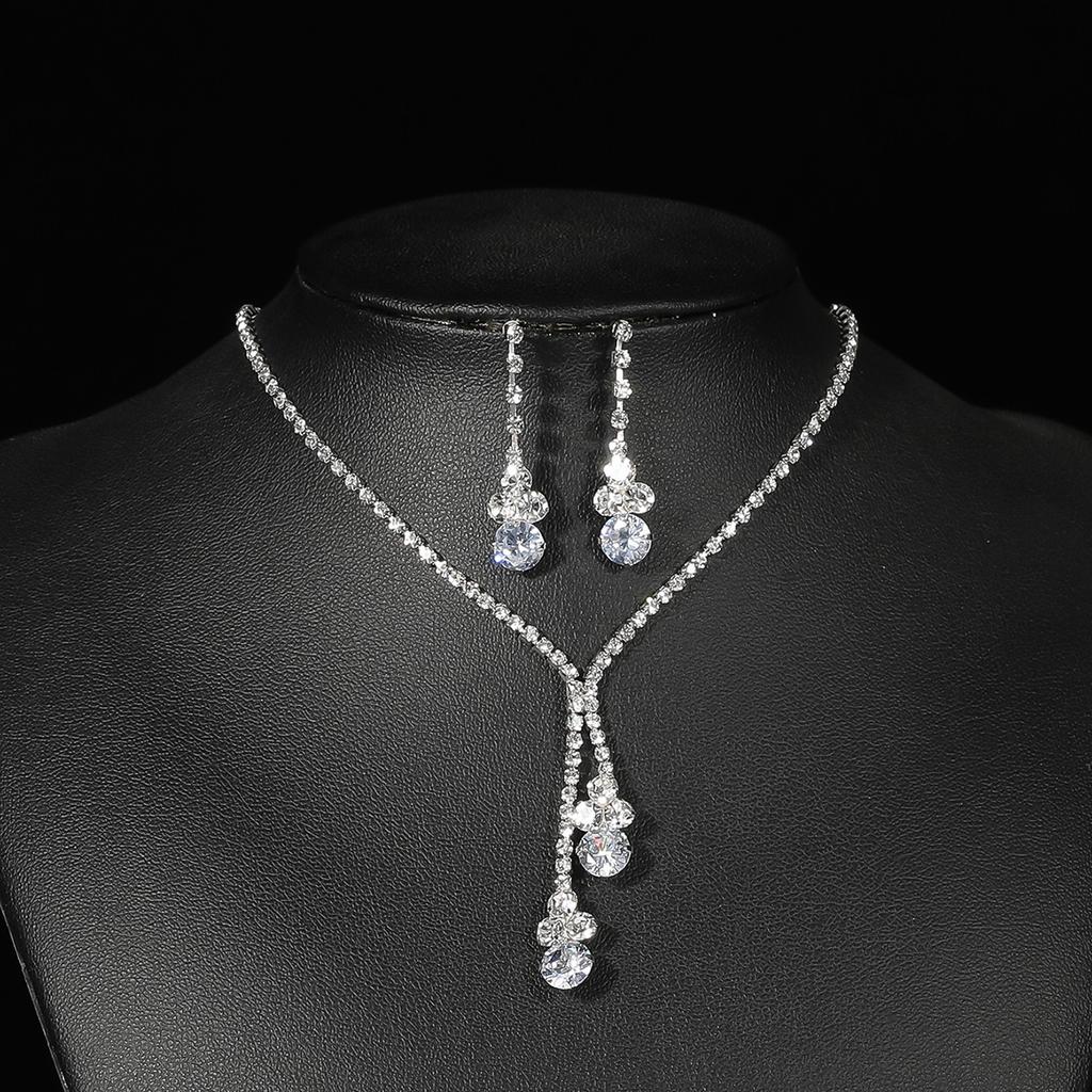 Conjunto de Colar e Brincos de Diamante de Luxo Acessórios para Festa Vestido de Casamento Jantar Corrente de Colar e Brincos de Strass da Moda para Meninas