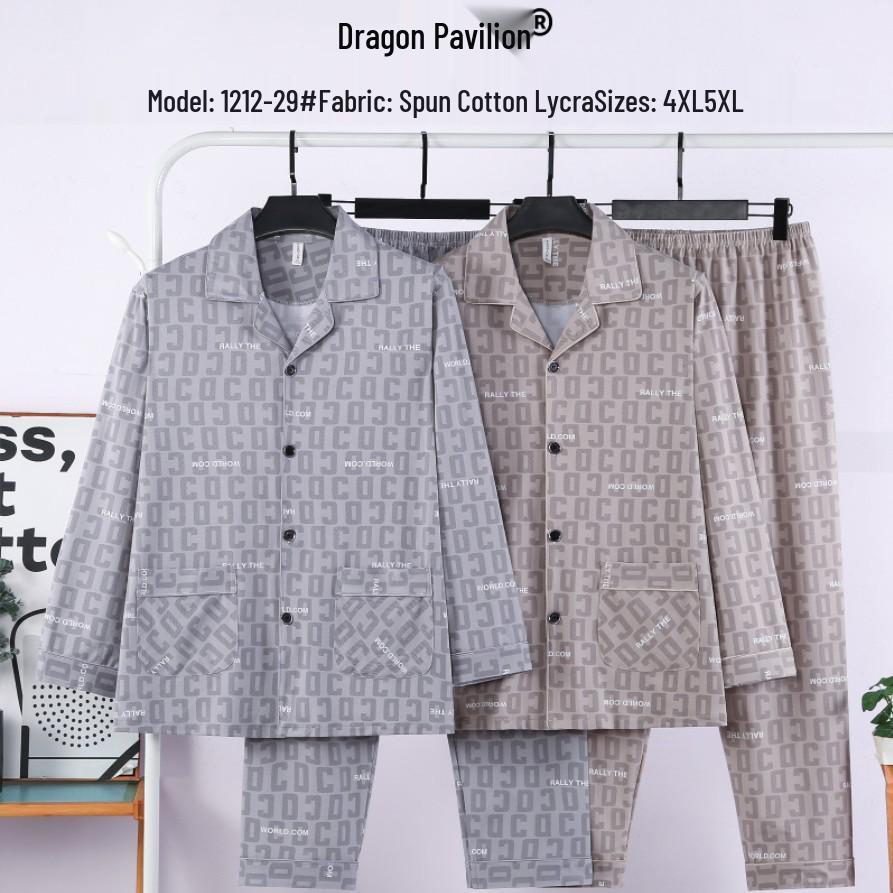 Dragon Pavilion Four Seasons Men's Pajama Set: Turn-Down Collar, Long Sleeve, Long Pants, Imitation Cotton Lycra, Loose Fit.