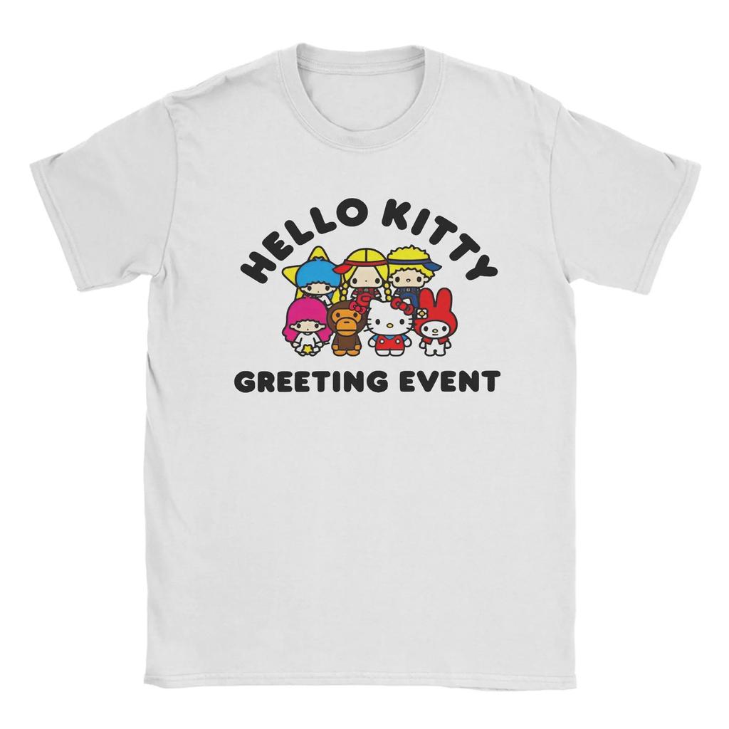 Camiseta de Algodón Informal Urbana para Niños y Niñas Coreana Moderna Hello Kitty Amigo Pareja Verano Y2K Divertida Camisetas Oversize Y2k Cuello Redondo Ropa Femenina de Ocio