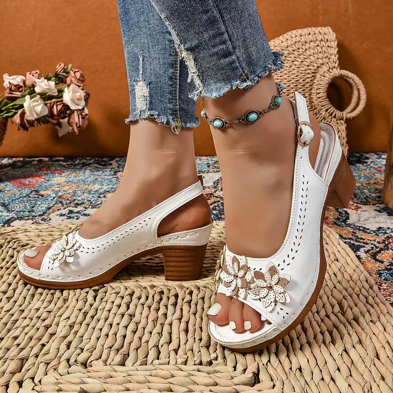Ladies Shoes 2025 Buckle Strap Women's Sandals Fashion Crystal Floral Office and Career New Plus Size Open Toe Heeled Sandals