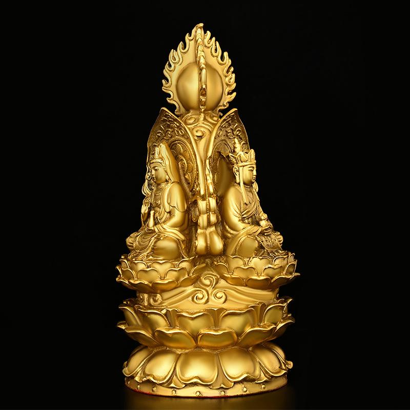 Solid Brass Backlit Three-Faced for Home Living Room Shop Statue Shakyamuni Buddha Ksitigarbha Bodhisattva