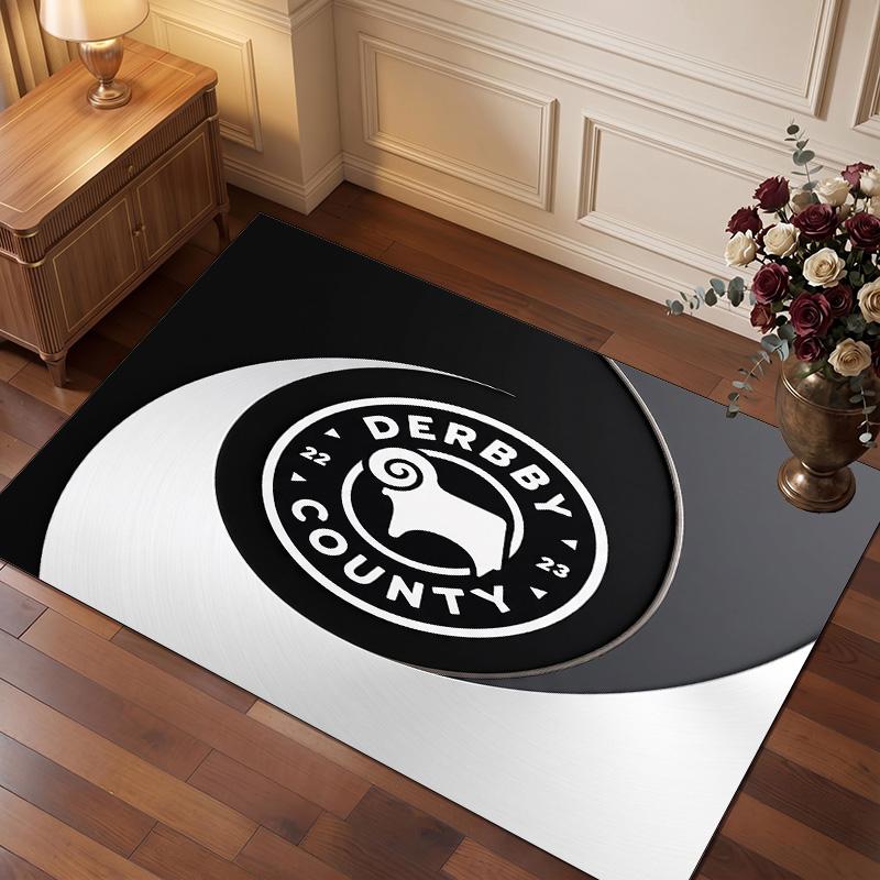 Tappeto in Velluto di Cristallo con Stampa del Derby County Football, Comodo Assorbente d'Acqua Antiscivolo Tappeto per Pavimenti Interni
