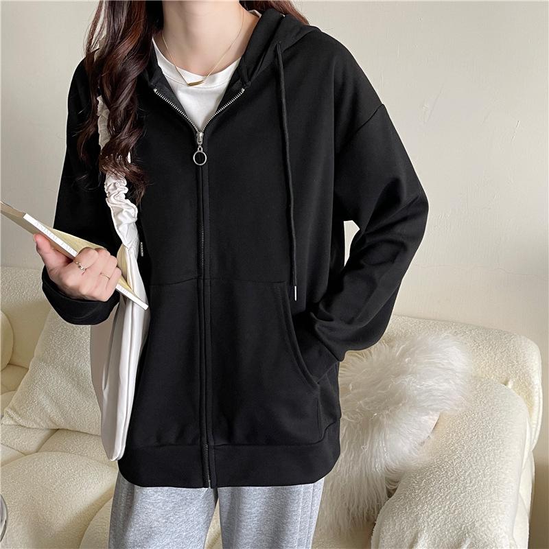 Women's Gray Sporty Oversized Hoodie - Thin Zipper Jacket for Spring & Autumn 2023