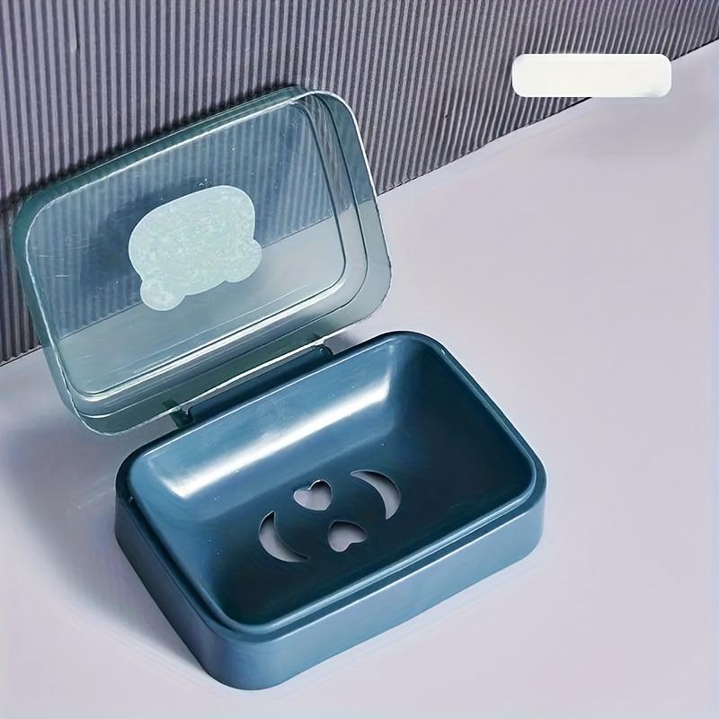 

Прозрачная пластиковая мыльница для душа с системой слива и крышкой - Прямоугольный органайзер для ванной, Нескользящее основание, Прочный пластиковый контейнер для дома, общежития 1pc синий