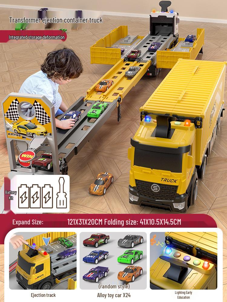 Children's Engineering Toy Set: Large Truck, Crane, Excavator, and Container Truck - Perfect Gift for Boys