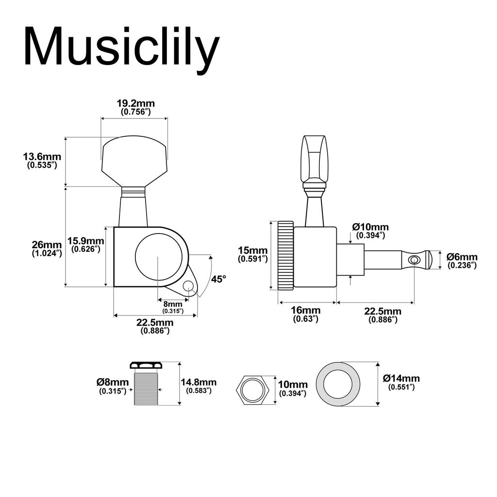 Musiclily Pro 6-Piece Locking Tuners for Fender Strat/Telecaster Electric Guitars, Chrome