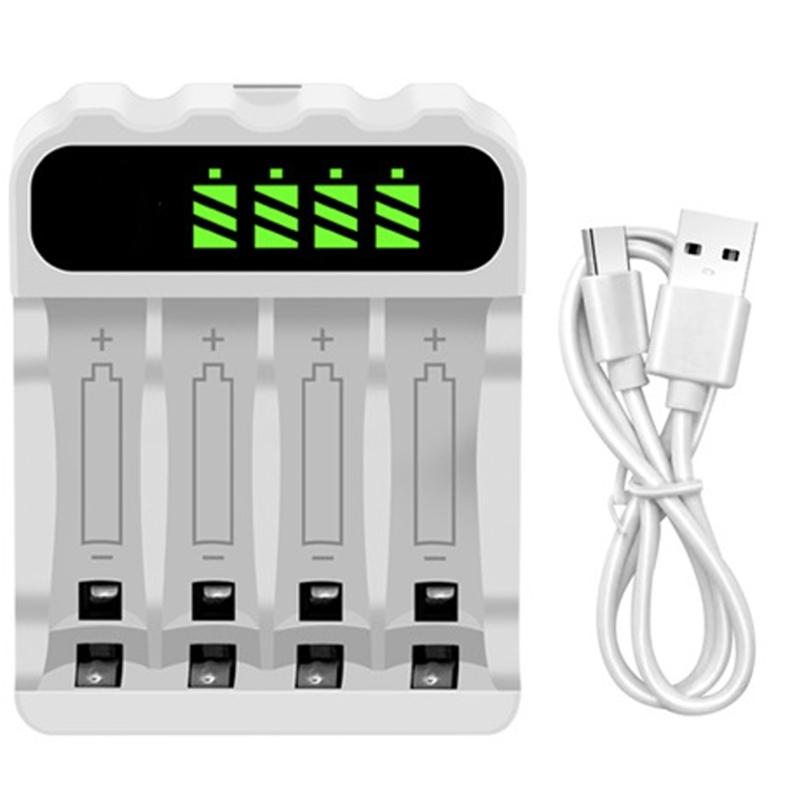 USB Type C Port NiMH Battery Charging Dock 4 Slots LCD Screen for 2A and 3A Rechargeable Batteries 1800mA 900mA Output