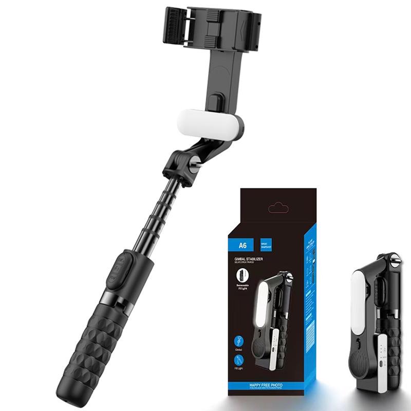 A6 Phone Stabilizer: Single-Axis Gimbal with Fill Light & Bluetooth Selfie Stick for Travel Vlogging