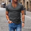 Men T-shirt V-neck Solid Color Sweat Absorption Breathable Extra Soft Dress-up Washable Summer Slim Fit Men Shirt Top for Men