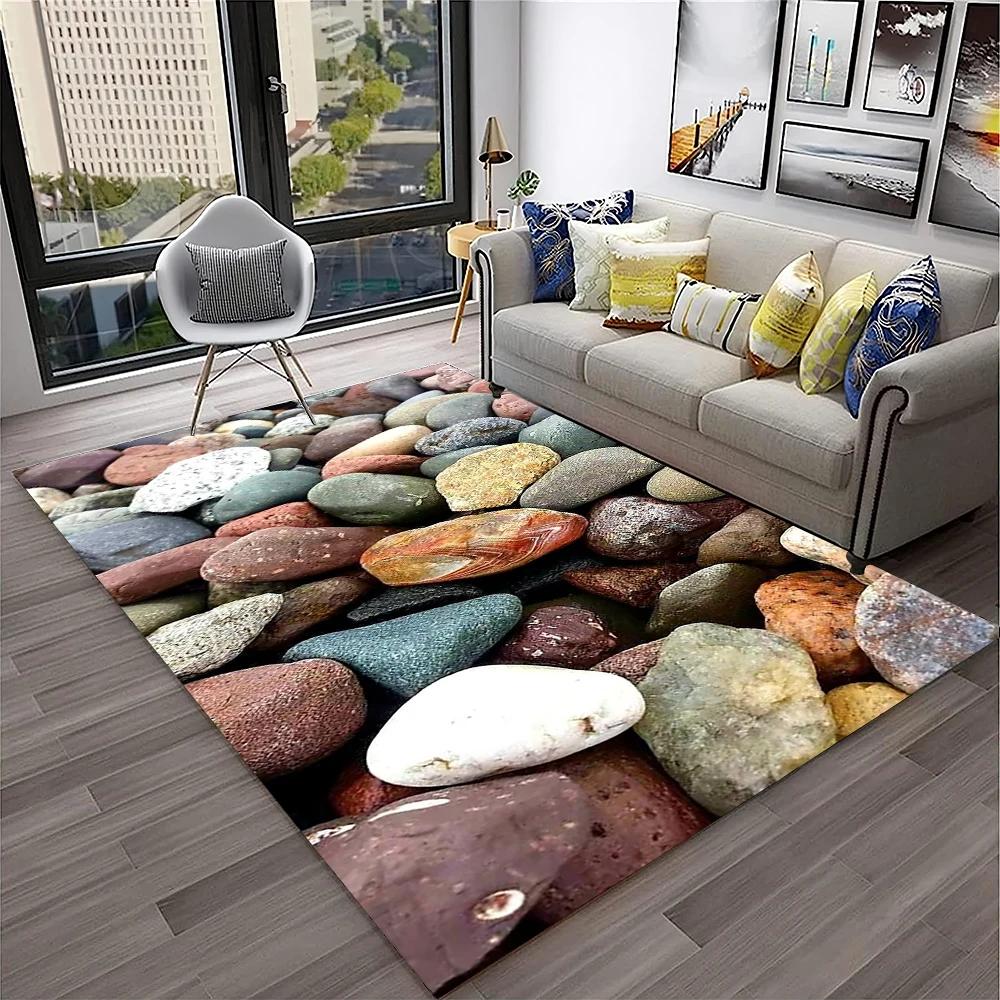 3D Stone Pebbles Footprint Beach Carpet Rug for Home Living Room Bedroom Sofa Doormat Decor,Kid Play Area Rug Non-slip Floor Mat