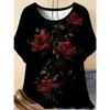 Fashion Women's Crew Neck T-Shirt Crew Neck Short Sleeve 3D Flower Color Printing