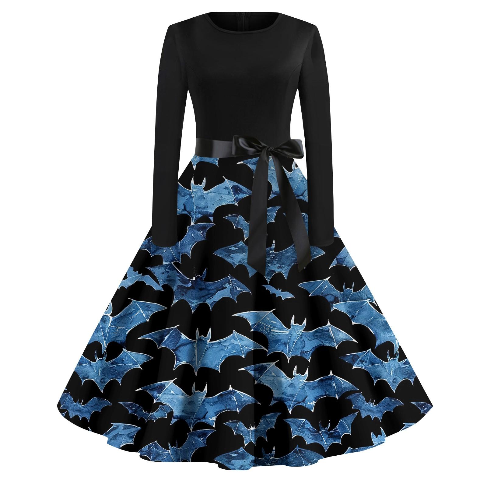 

Женское повседневное модное платье с длинным рукавом и принтом, вечернее повседневное платье с круглым вырезом XXXL синий