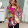Womens Blouse 3D Big Butterfly Printing Flower Half Sleeve Tops Summer Casual Tops Printed Round Neck Half Sleeve T Shirt