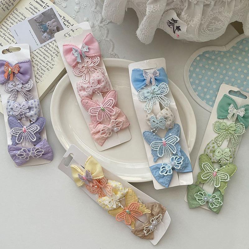 New Korean Spring Fabric Bow Hair Clip Set for Kids, Sweet Side & Bangs Clips, Full-cover Design,  Non-hurt Hair, Perfect .
