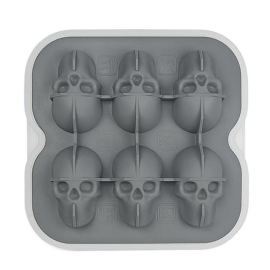 Skull Ice Cube Mold 6-Cavity Silicone Ice Tray for Whiskey Cocktails Food-Grade Flexible Ice Maker for Halloween Parties