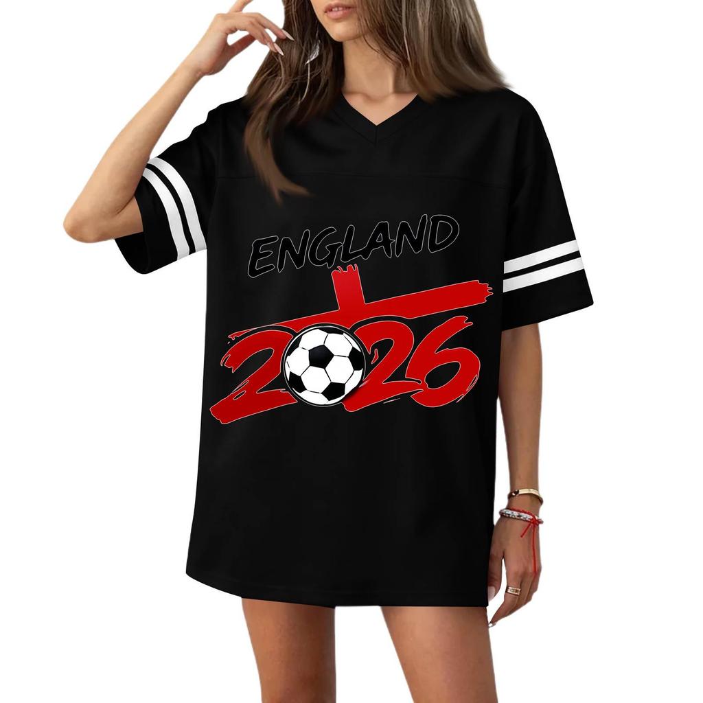 Women Casual V Neck Soccer Flag Print Short Sleeve Top 2026 Football Graphic Relaxed Fit Sports T Shirt Jersey for