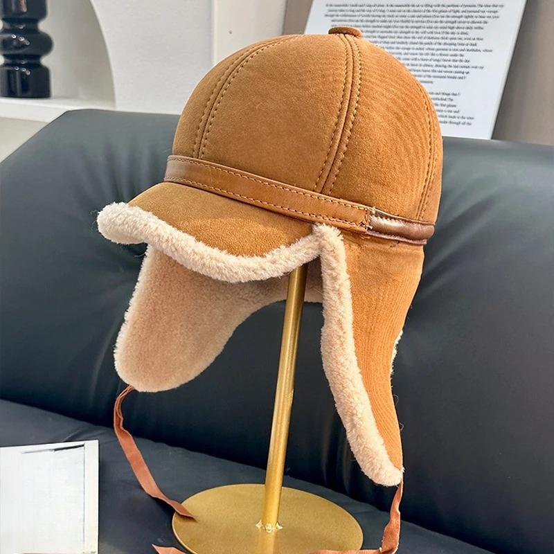 Women Fur Lamb Wool Warm Thick Earflaps Bomber Hats Girls Fur Baseball Cap Russian Unisex Hight Quality Hat Winter Leather Hat
