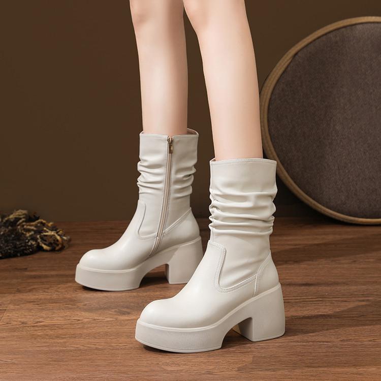 

Кожаные ботинки Мартин на толстой подошве, полусапожки на маленьком высоком каблуке, модели осень-зима 2025, бархатные ботильоны на толстом каблуке, ботинки-чулки 39