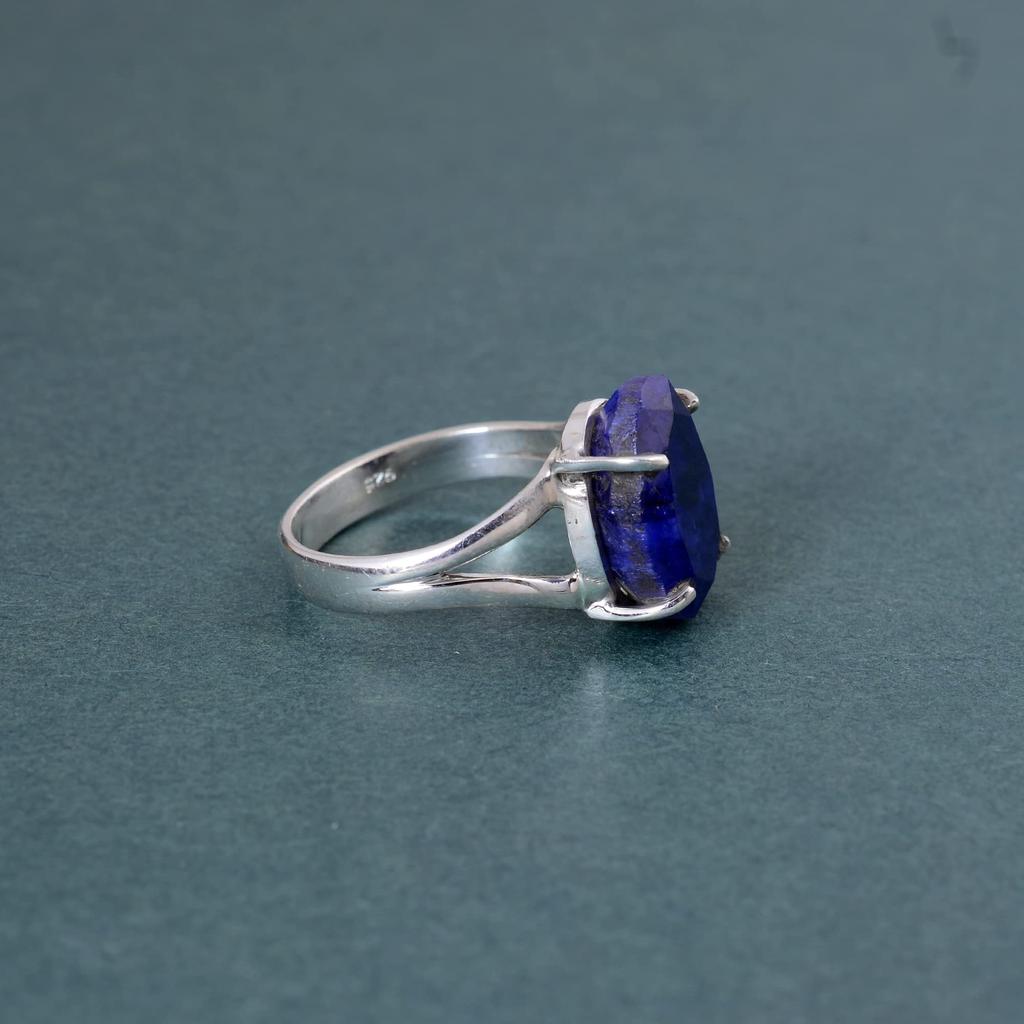 Ring aus 925er Sterlingsilber, massiver Stein, Ovalschliff, natürlicher blauer Opal-Edelstein, 4,2 g