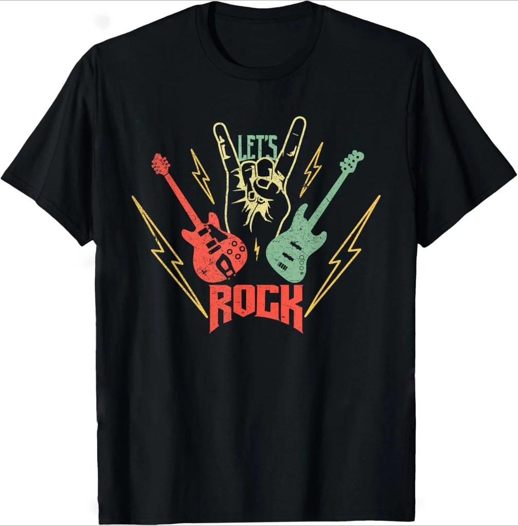 Lets Rock Electric Guitar Music Lover Band Guitarist Retro TShirt Unisex Summer Tshirt Fashion Causal T Shirt Tees