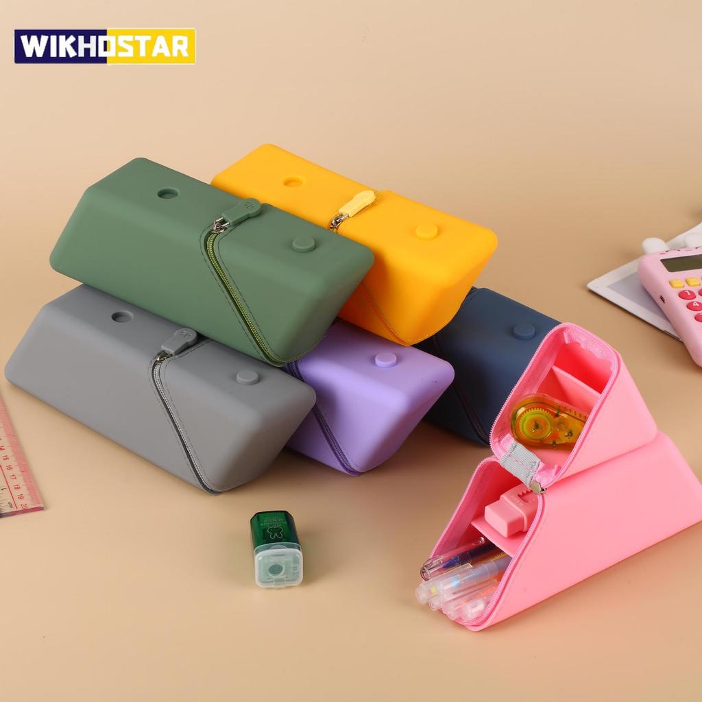 1 Stück Silikon-Federmäppchen, großes Fassungsvermögen, rechteckiges Federmäppchen für Schüler, rechteckiger Organizer mit Farbverlauf