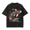 Koi Karpfen Fisch Japanische T-Shirts Gewaschen Kurzarm Harajuku T-Shirts Vintage Herren Damen Streetwear Bedrucktes T-Shirt