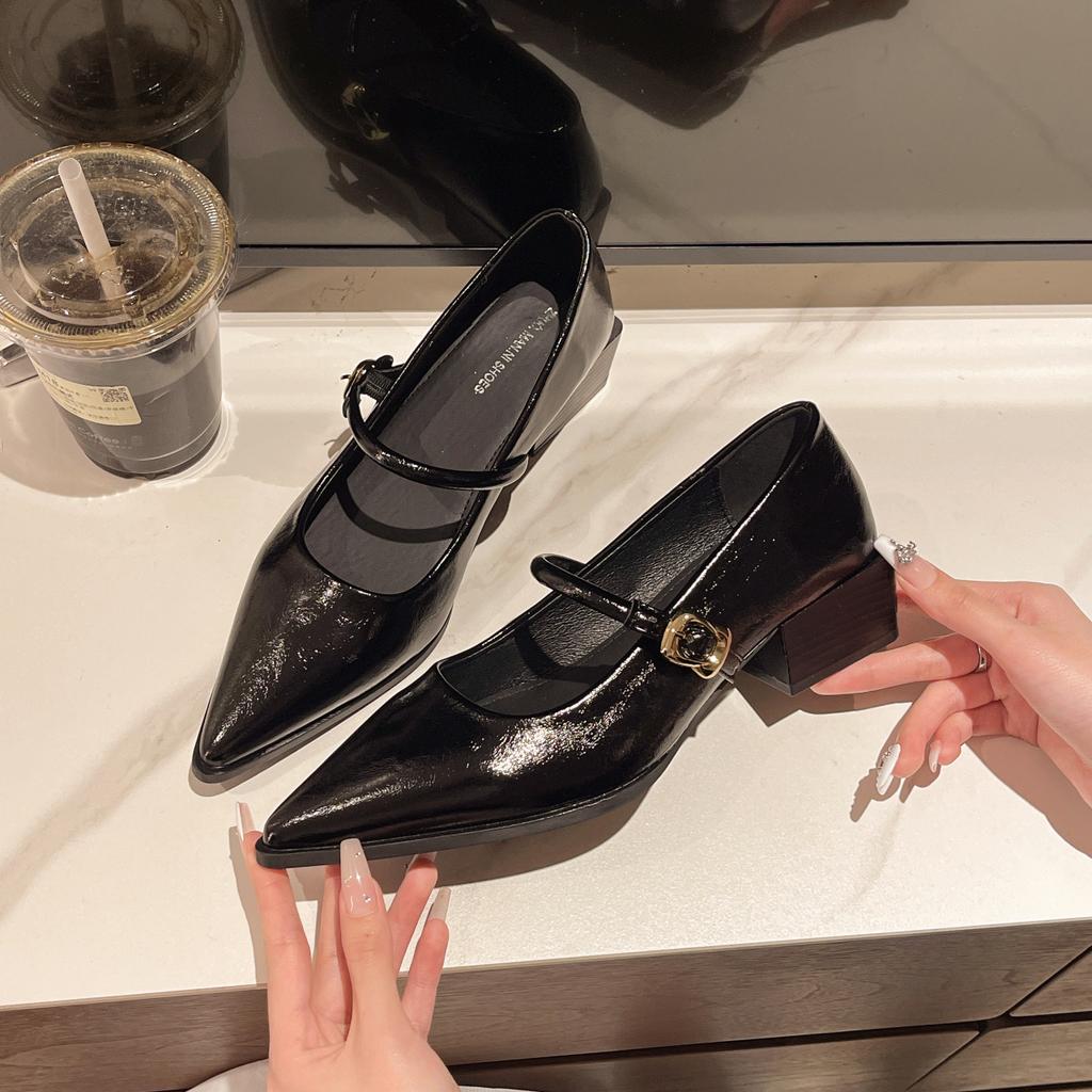 New Retro Style Thick Heel Women Mary Jane Shoes Fashion Shallow Pointed Toe Ladies Comfort Office Pumps Footwear Low Heel Shoes