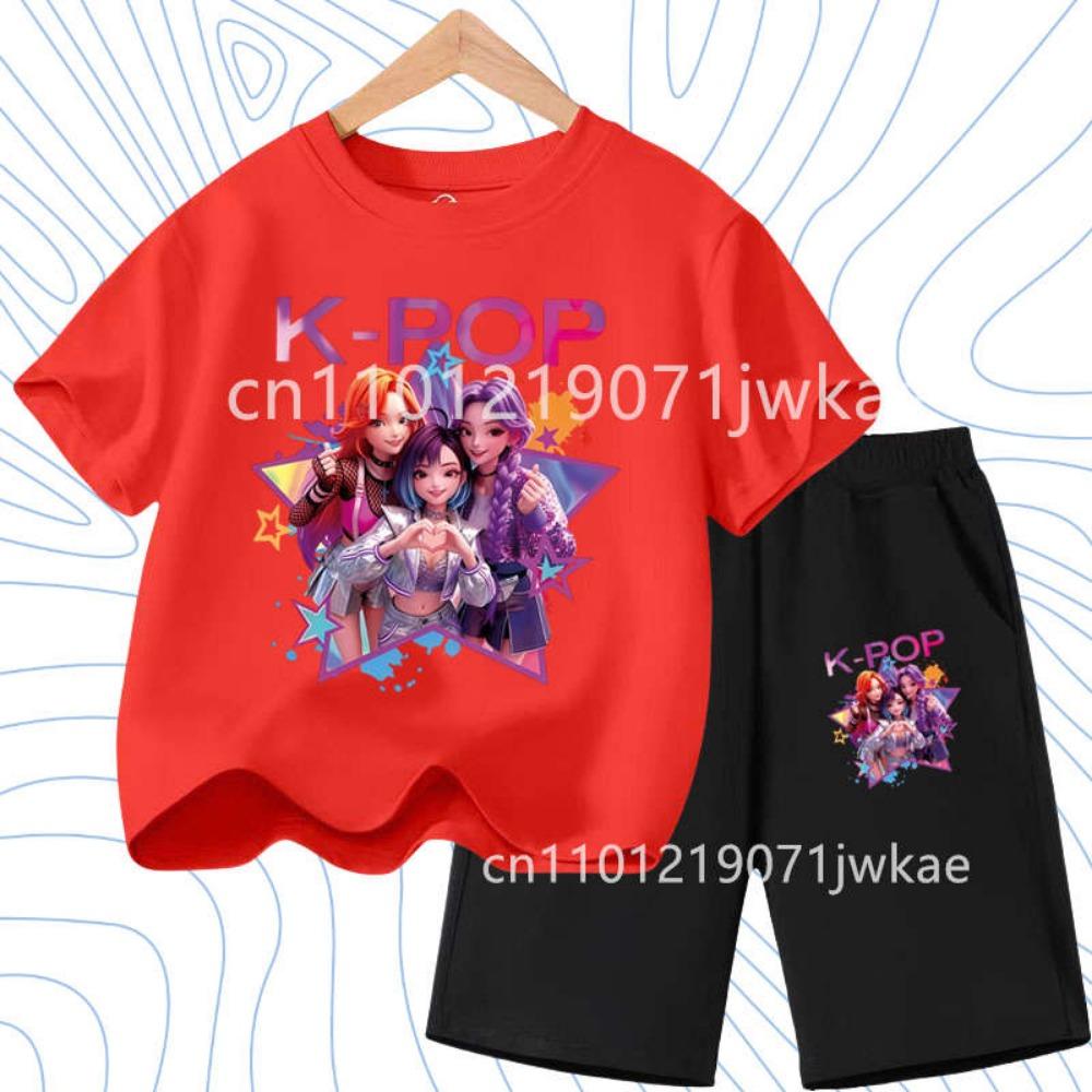 2026 Summer New K- POP Korean Idol Style Boys Girls Outfits Two-Piece Set with  Printed Short-Sleeve T-Shirt Shorts