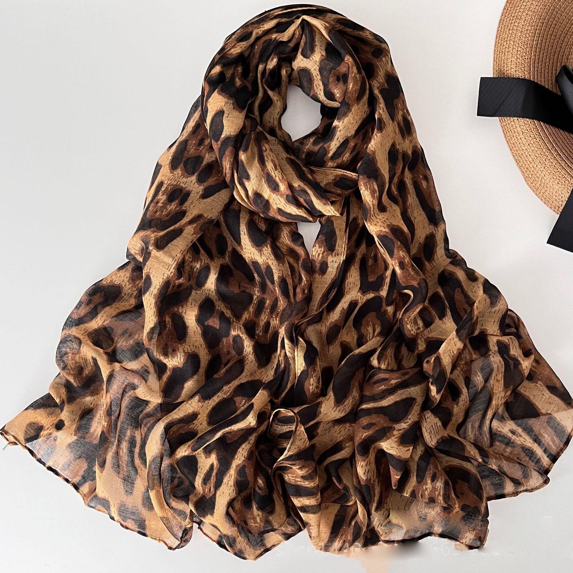 

Шелковый шарф с леопардовым принтом, приятный для кожи, тонкий дизайн, длинный шарф, длинный шарф из балийской пряжи, универсальный женский шарф 180 * 90cm
