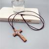 Retro Herren Damen Halskette mit schwarzem Seil Kreuz Anhänger Christlich Religiös Naturholz für Kinder Jungen Mädchen