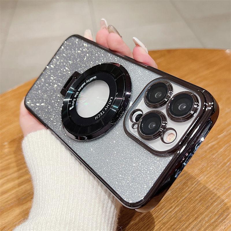 Luxury Gradient Glitter Paper Magnetic Stand Case for iPhone 15 14 13 12 11 Pro Max XS XR 7 8Plus SE 2020 All-inclusive Fall Protection Cases