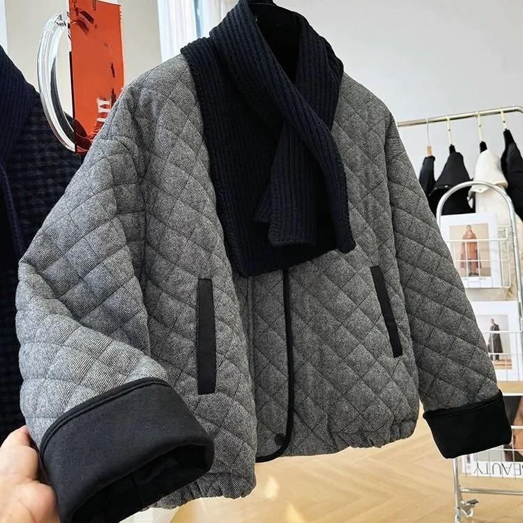 

Женский осенний повседневный теплый топ в клетку, тонкая куртка, женская верхняя одежда с длинными рукавами, свободное пальто XS серый