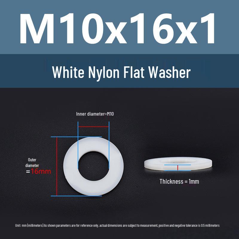 Yigu High-Temperature Wear-Resistant White Nylon Flat Washer, Sizes M2-M24